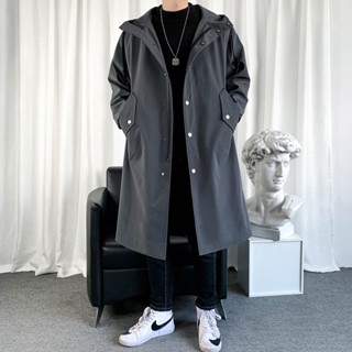新品 男士風衣外套 英倫風韓版中長款大衣連帽外套大尺碼連帽夾克外套素色簡約大衣時尚潮流防風外套新品