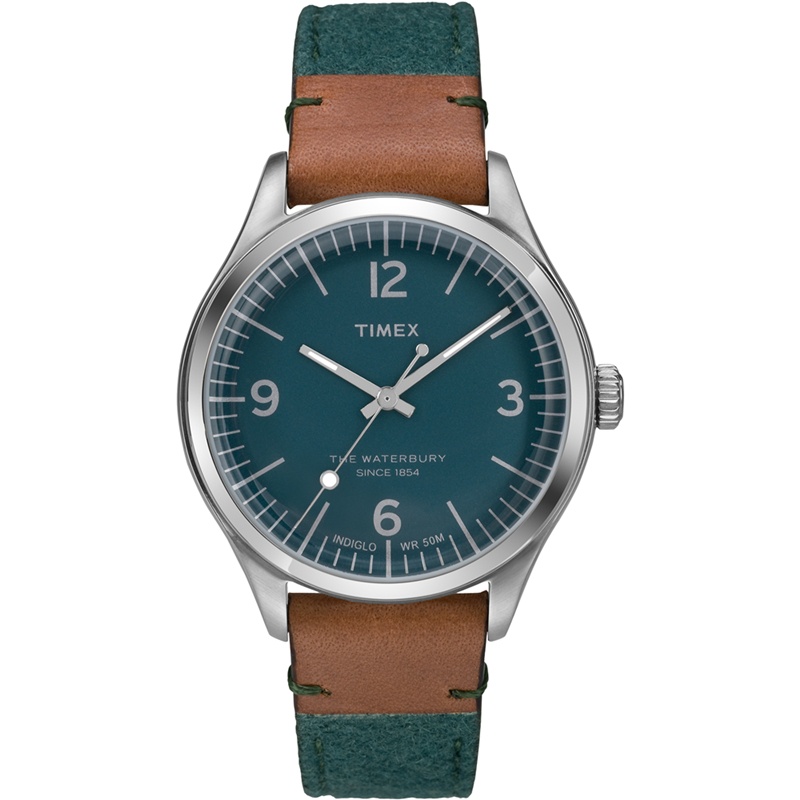 TIMEX 天美時Waterbury城市風尚皮革手錶 (綠面/咖啡 TXT2P95700)