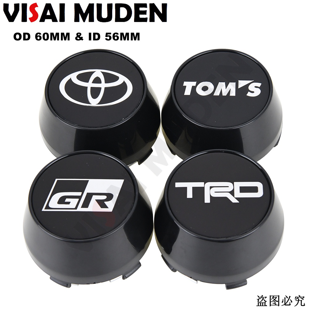 豐田 4pcs 60MM OD / 56MM ID 中心輪輞蓋 TOYOTA TRD GR TOM'S 貼紙運動輪輞蓋蓋