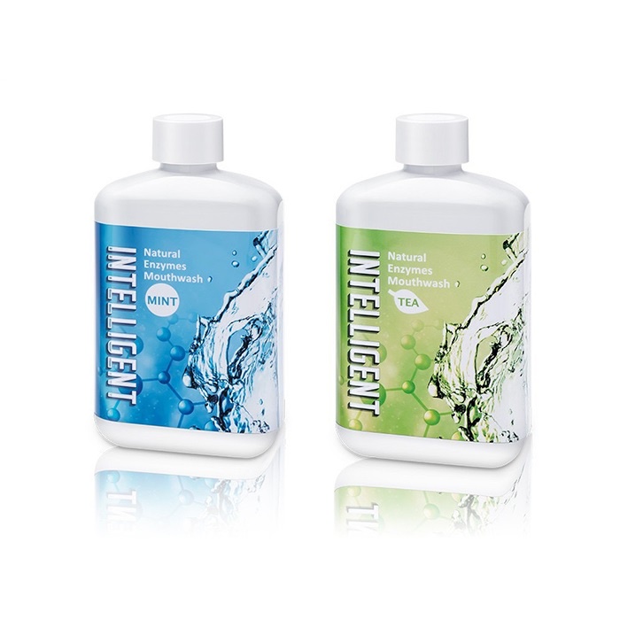 【海夫健康】INTELLIGENT 因特力淨 酵素漱口水 薄荷+茶香 300ccX4入(加贈清新薄荷酵素牙膏7gx1入)