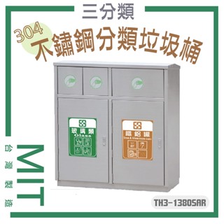 【臺灣製】不鏽鋼垃圾桶 TH3-1380SAR 三分類 戶外垃圾桶 資源回收 環保資源回收 垃圾筒 分類桶 304不銹鋼