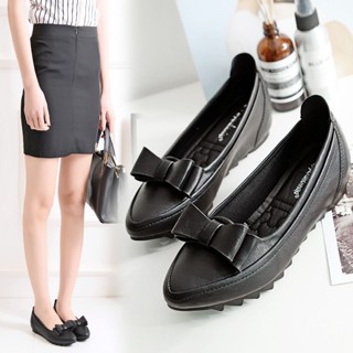 【新品熱賣】大尺碼31-41✨黑色工作鞋女單鞋平底護士鞋內增高職業皮鞋坡跟小碼女鞋 舒適職業OL女鞋上班