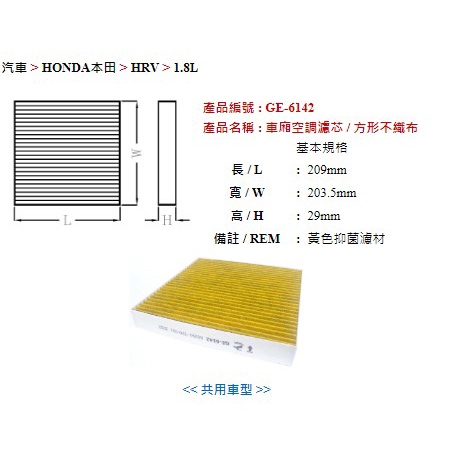 油樂園 飛鹿 本田 CRV 5 FIT 二代 CITY 六代 城市 CRZ 冷氣芯 冷氣濾網 冷氣濾芯 GE-6142