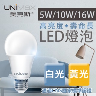 美克斯 5W 10W 16W LED燈泡 E27燈泡 球泡燈 大廣角 高亮度 壽命長 省電 節能 全電壓 護眼-單入