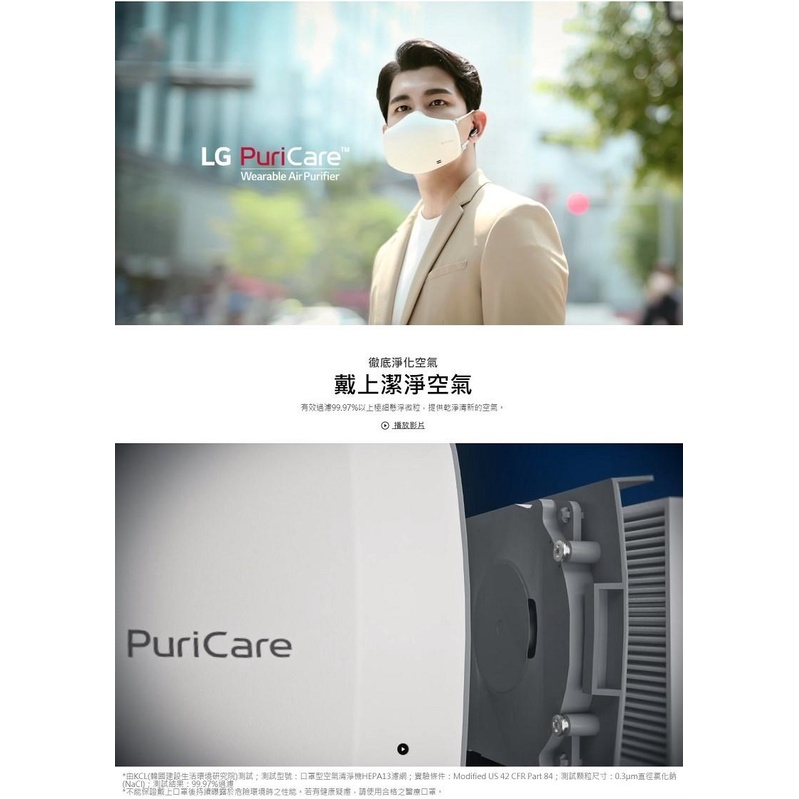 全新品 LG PuriCare 口罩型空氣清淨機 口罩 AP551AWFA 白
