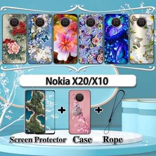 NOKIA 2 合 1 諾基亞 X20 X10 手機殼帶鋼化玻璃曲面陶瓷螢幕保護膜花