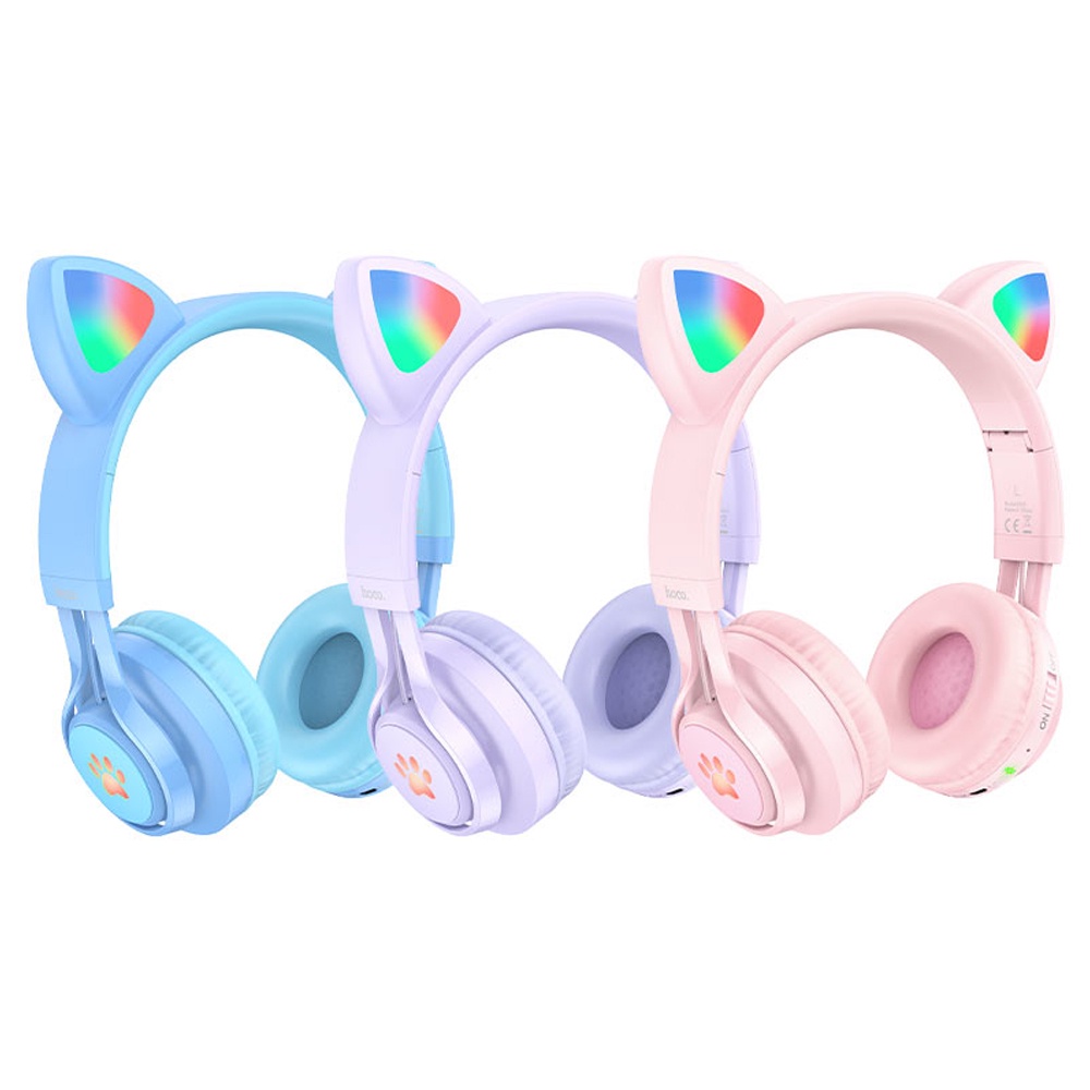 hoco.浩酷 W39 貓耳朵兒童藍牙頭戴式耳機(粉色/藍色/紫色) 藍芽耳機 頭戴式 兒童耳機