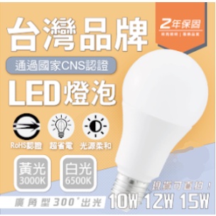 💡台灣品牌 💡BSMI國家認證💡附發票 💡保固兩年 燈泡 E27燈座 LED 超節能 10W白光 黃光