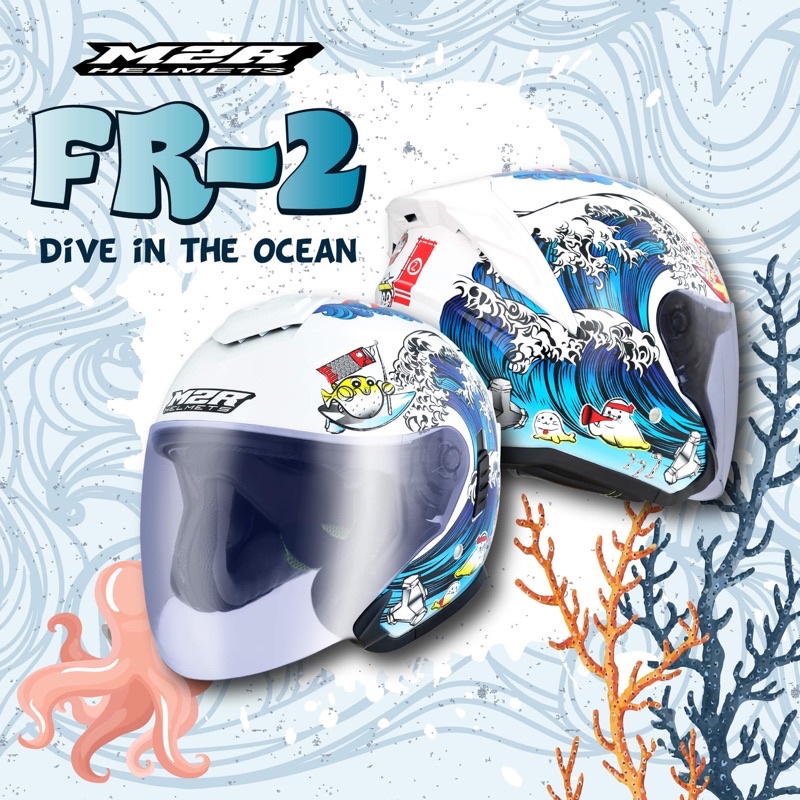 ［漿漿賣場］附發票 快速出貨 免運費 M2R FR-2 #1 海洋世界 內墨鏡 3/4罩安全帽