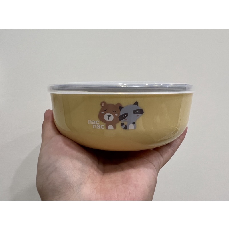 全新未使用｜Nac Nac不鏽鋼雙層隔熱餐碗 350ml （粉黃碗）