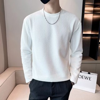 男士秋季上衣長袖t桖 潮牌大學T無性別穿搭素色寬鬆打底衫春秋款