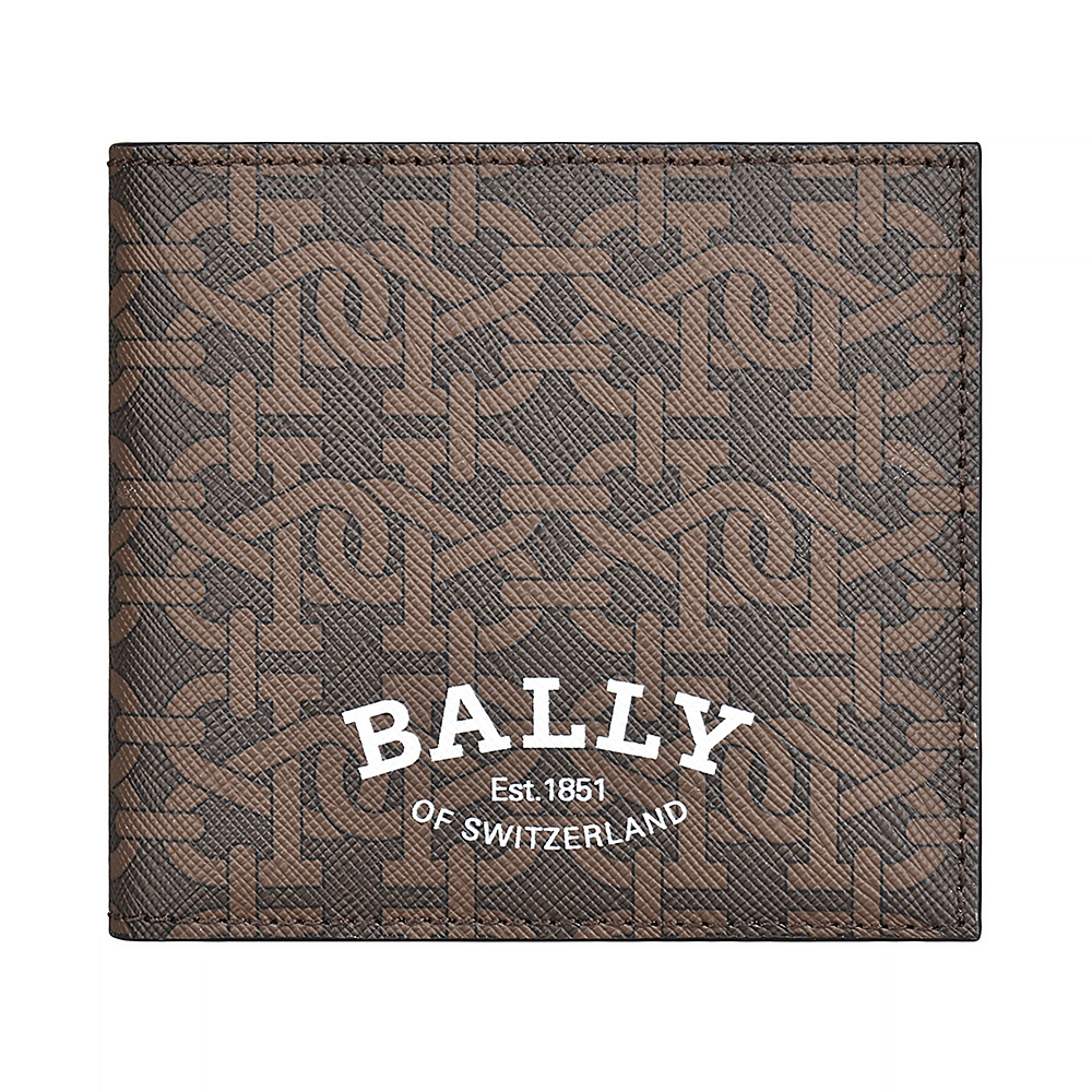 BALLY Brasai白字LOGO B字印花設計TPU 8卡對折短夾(棕)