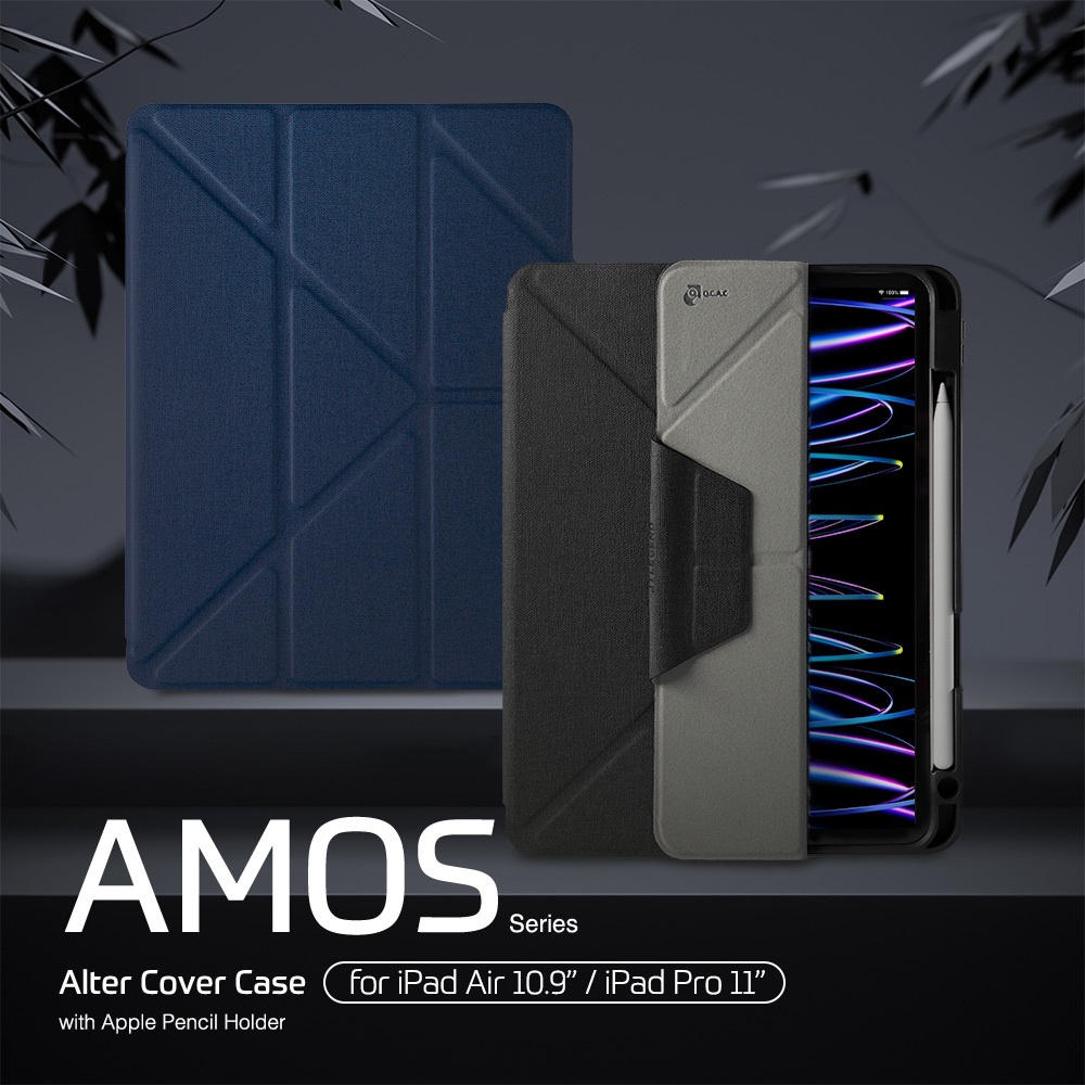 JTLegend AMOS iPad Pro 2022 11"&amp;12.9" air5有筆槽相機快取多角度摺疊布紋皮套