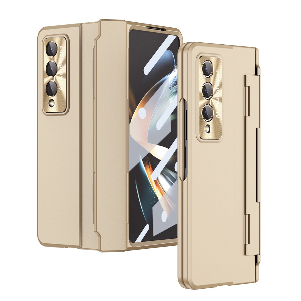 適用於三星 Galaxy Z Fold 4 Fold 3 Z Fold4 Fold3 鉸鏈保護套的全新無線充電手機殼帶玻