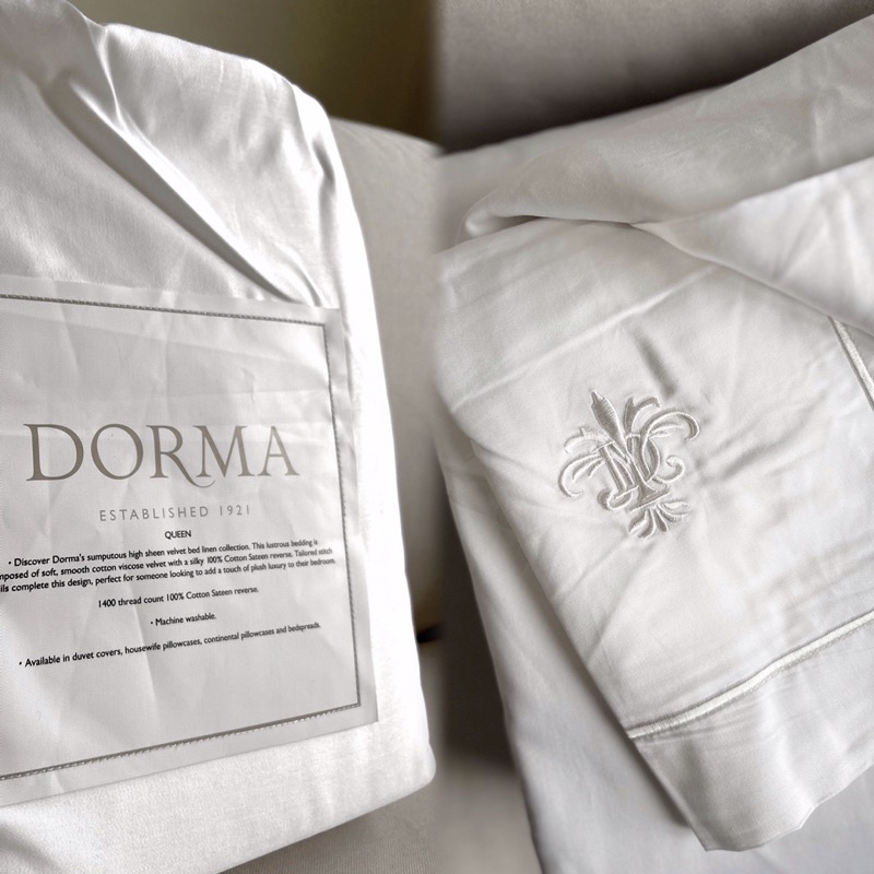 完售展示 Style H｜英國 Dorma 埃及棉 800 根純白色 Queen 雙人加大床包 皇室御用床品床單枕套被套