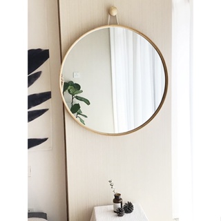 【美居生活】日式簡約衛生間浴室ins風木鏡子浴室鏡梳妝鏡化妝鏡實木壁掛圓鏡