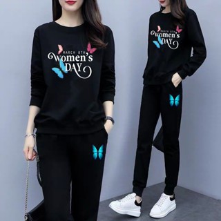 套裝 春秋新款女裝 套裝 韓版顯瘦休閑運動套裝 女時尚寬松加絨衛衣兩件套