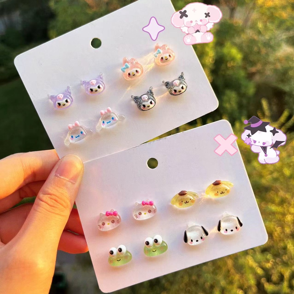 三麗鷗耳釘可愛旋律可愛女孩耳夾卡通 Hello Kitty 時尚耳環
