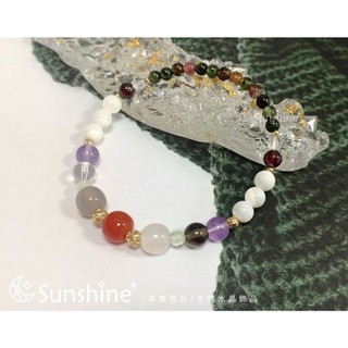 Sunshine享樂『多寶多願望』天然煙紫瑪瑙 碧璽 紫水晶 茶晶 白母貝 葡萄石 紅石榴 天然水晶礦石 設計款手串