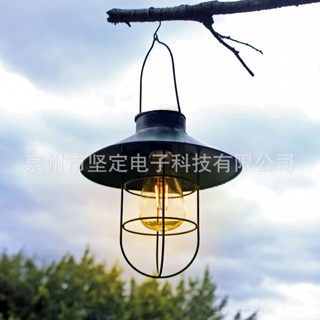 美式臺灣 戶外太陽能鐵藝鎢絲燈泡圓盤掛燈花園露臺裝飾愛迪生複古燈籠