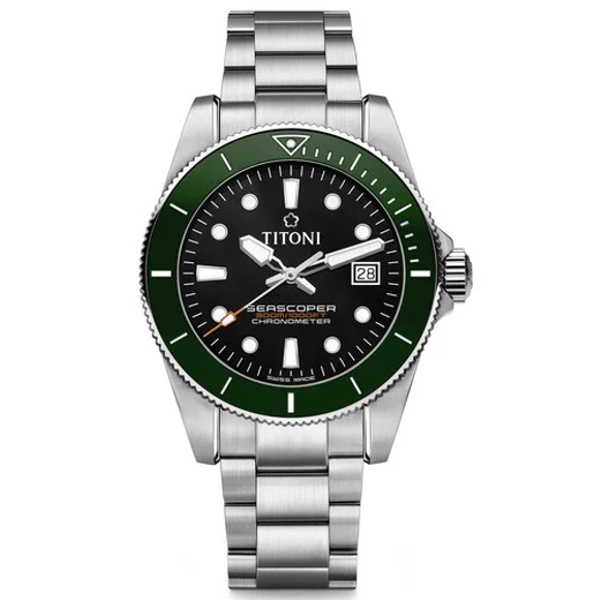 TITONI 瑞士梅花錶 seascoper 300 海洋潛水錶 83300 S-GN-702 潛水機械錶 /綠框黑面