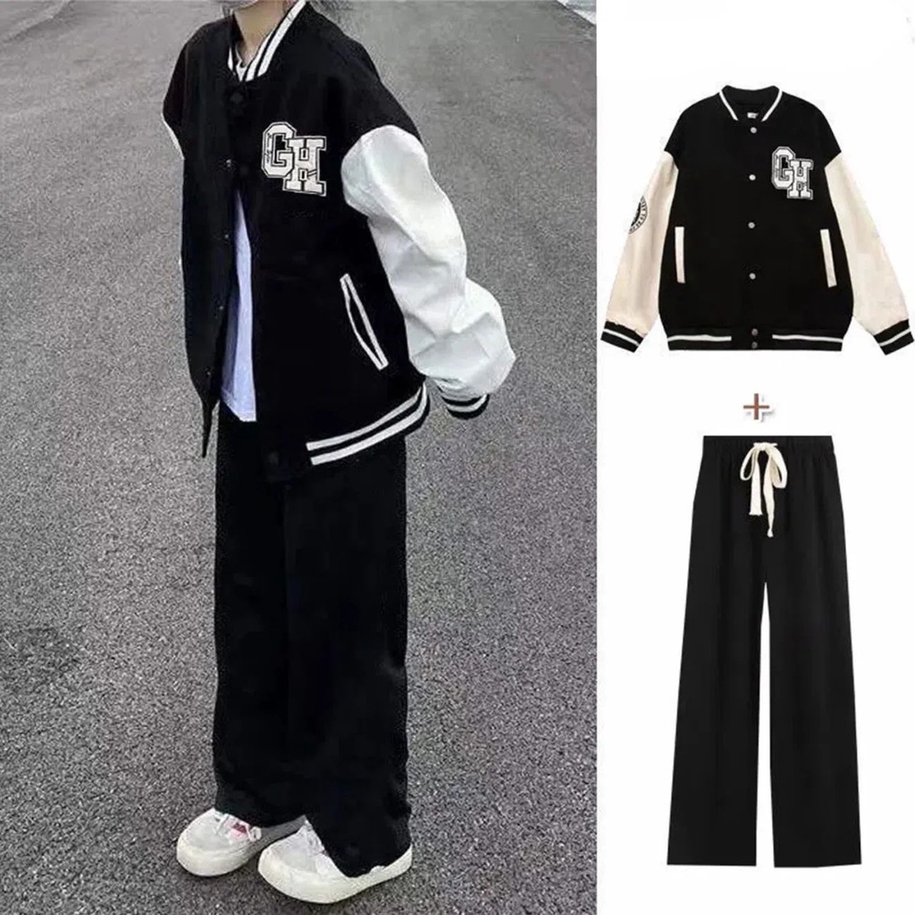 單/套裝秋冬季韓版學生棒球服外套女夾克開衫+休閑闊腿褲子兩件套