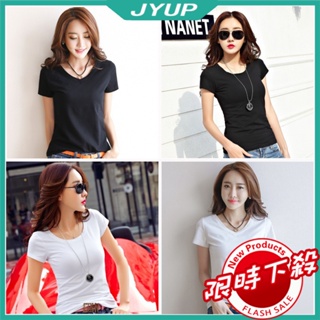 【JYUP】韓版 緊身 顯瘦 素色 上衣 圓領  夏季 新款 棉質 短袖 體恤 女 百搭 內搭衫