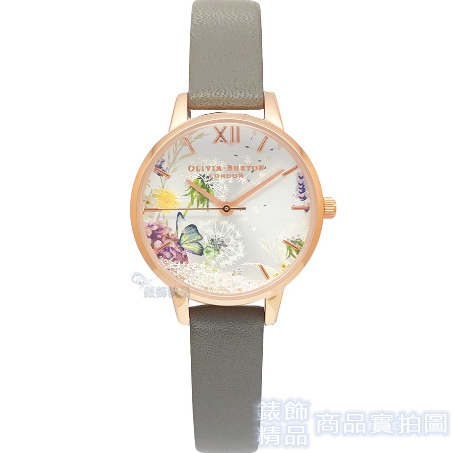OLIVIA BURTON OB16SG02女錶 強化鏡面 施華洛世奇水晶 玫瑰金 灰色皮帶 石英錶 手錶【澄緻精品】
