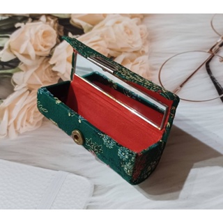 中國風口紅收納盒附鏡子 中式復古花布刺繡口紅盒 隨身收納盒