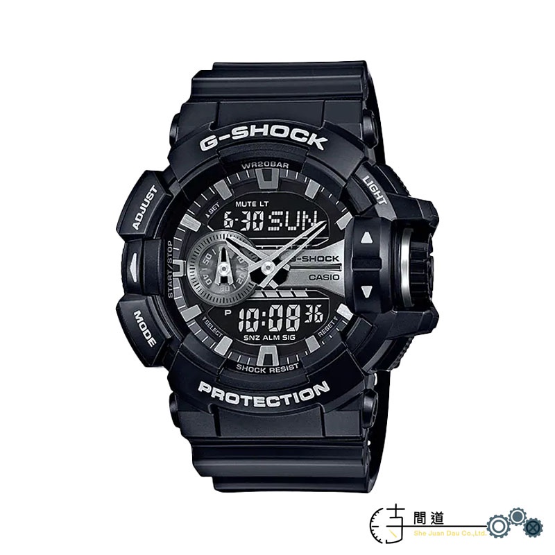 【G-SHOCK】CASIO 卡西歐 大錶徑旋鈕雙顯電子腕錶/銀黑｜GA-400GB-1A｜時間道