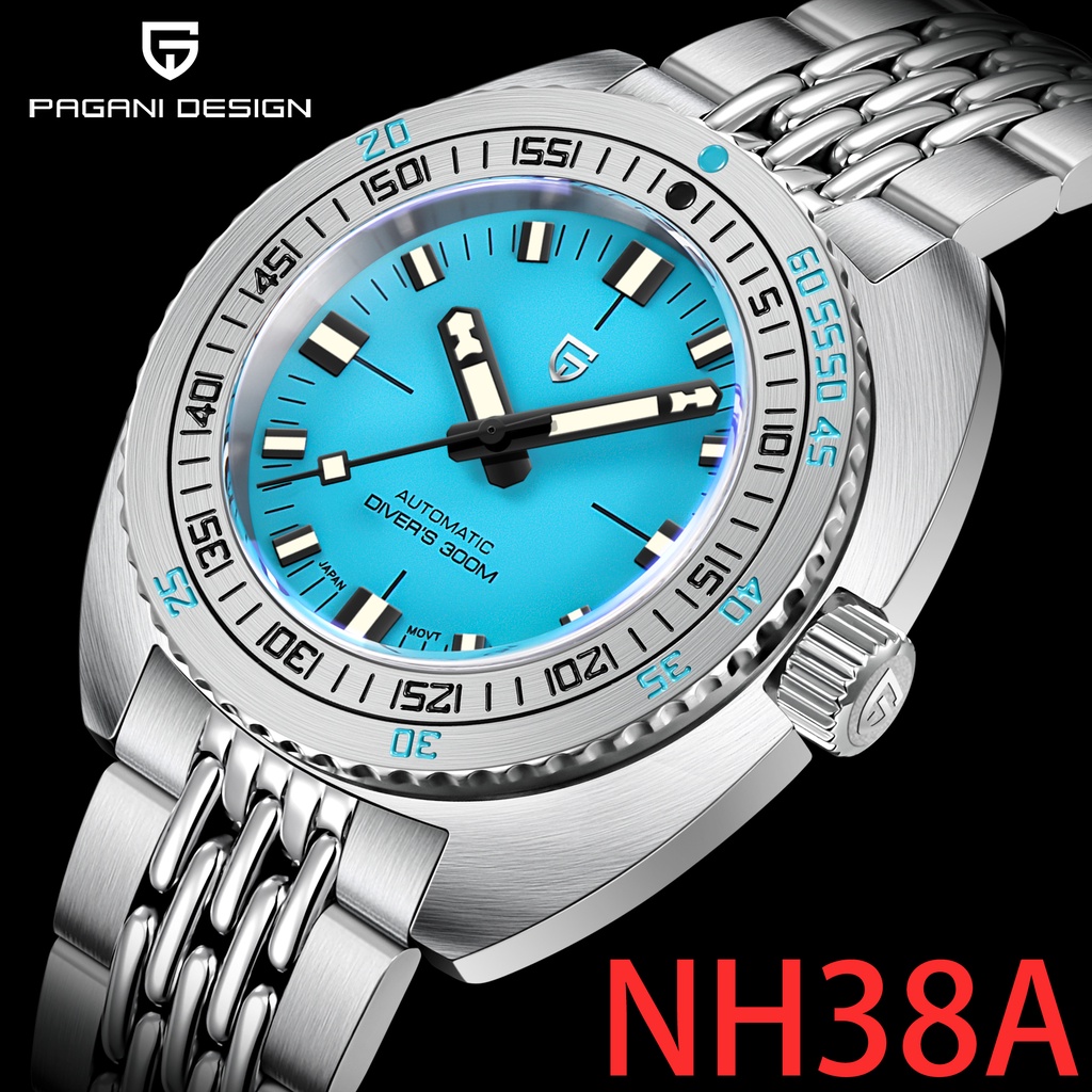 PAGANI DESIGN 原装男士潛水機械手錶男生NH38藍寶石不鏽鋼300M防水 AR 男錶機械 PD-1719