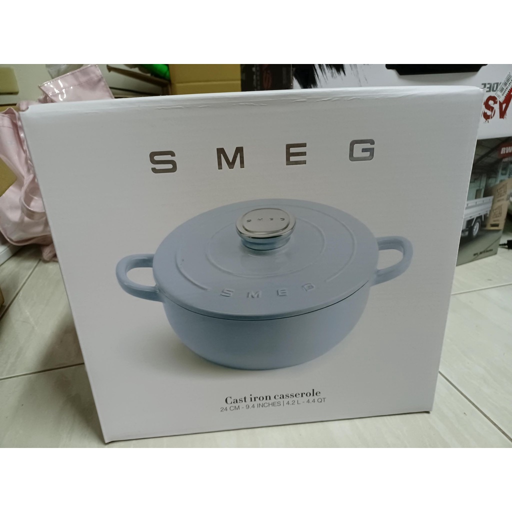 SMEG琺瑯鑄鐵鍋 (粉藍/奶油白) 24cm
