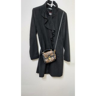 二手 DKNY 黑色荷葉大衣 洋裝大衣 美國帶回