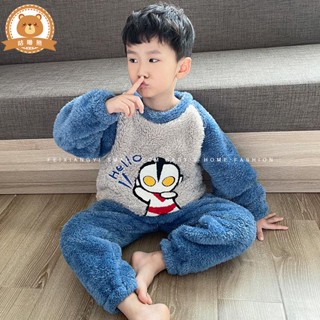 男童睡衣 秋冬睡衣 兒童睡衣男童秋冬季法蘭加厚珊瑚絨8歲中大小孩10冬款家居服2套裝