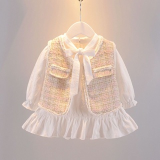 【白熊】女童 新款 洋氣 洋裝 秋冬 兒童 小香風裙子 嬰兒 公主裙 套裝 學院