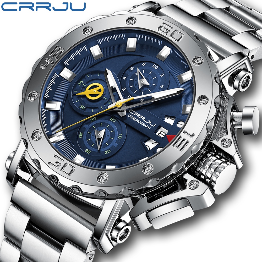Crrju 男士手錶原裝品牌不銹鋼多功能夜光指針錶盤時尚奢華商務運動軍用防水 2294 X