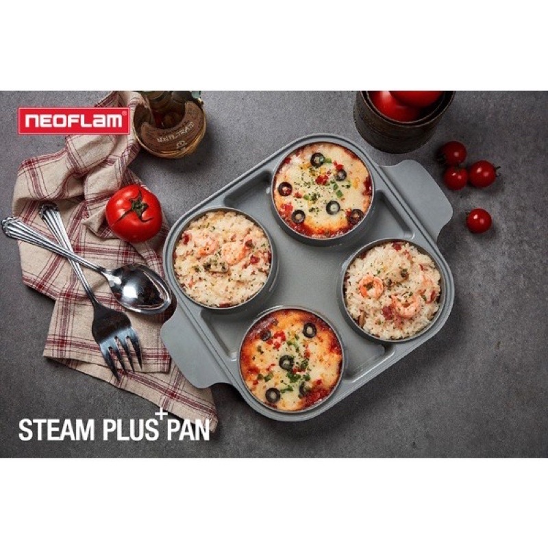 【NEOFLAM】Steam Plus Pan 升級版 烹飪神器 &amp; 玻璃蓋 ( 蒸+煎+炒+烤多功能 )