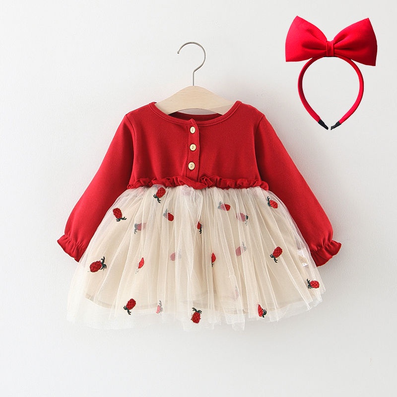 little rabbit 73-120 女童洋裝 兒童禮服小洋裝 嬰兒洋裝 寶寶連身裙 紗裙 週歲洋裝 紅色洋裝 秋冬