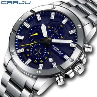 Crrju 全新原裝男士手錶頂級品牌豪華不銹鋼石英夜光多功能運動日期防水 2296 X