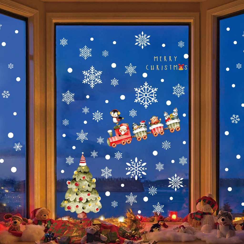 【HSIU's SHOP】聖誕列車 雪花 靜電貼 耶誕 壁貼 窗貼 聖誕節佈置 店面裝飾 居家裝飾 兒童 佈置