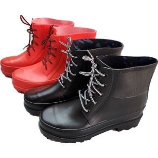 【皇力牌】8059 英倫風馬時尚綁帶馬汀雨靴，紅/黑共兩色，時尚穿搭好搭配~(內有鞋墊)