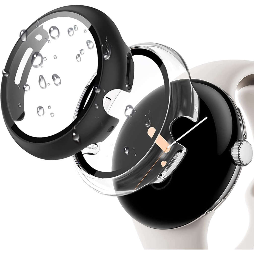 用於 Google Pixel Watch 2 保護殼 谷歌 Pixel Watch 1/2硬質PC保護套帶屏幕保護貼膜