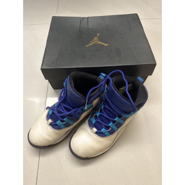 二手air Jordan 10 retro bp男大童21.5cm藍白配色籃球鞋