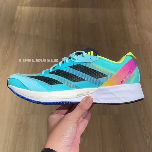 [ADIDAS] ADIZERO ADIOS 7 男女鞋 訓練 跑鞋 慢跑鞋 輕量 舒適 路跑 藍綠色 HQ3510