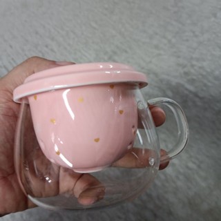 Ax12 獨角獸 陶瓷 粉紅 玻璃杯 透明杯 泡茶杯 透明 400ml 杯子 茶杯 粉色 茶隔杯