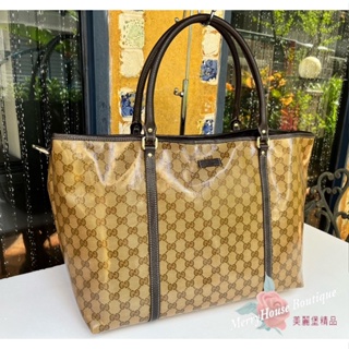 美麗堡精品 GUCCI 全新真品 296020 PVC 晶面 拉鏈款 大款購物包 托特包 咖啡色【現貨】