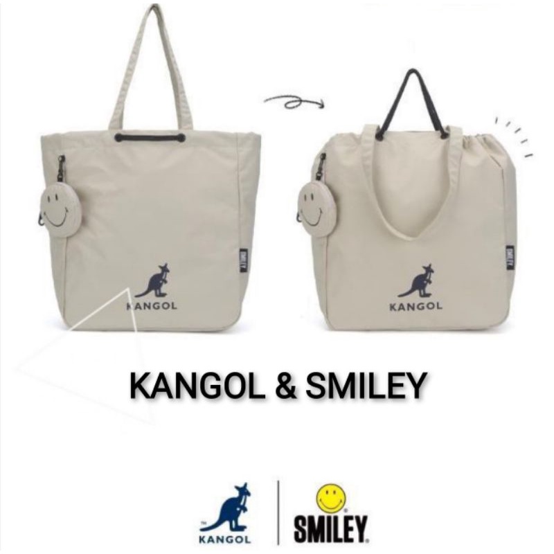 HC韓國精品Kangol 笑臉聯名子母托特包手提帆布包肩背包購物袋