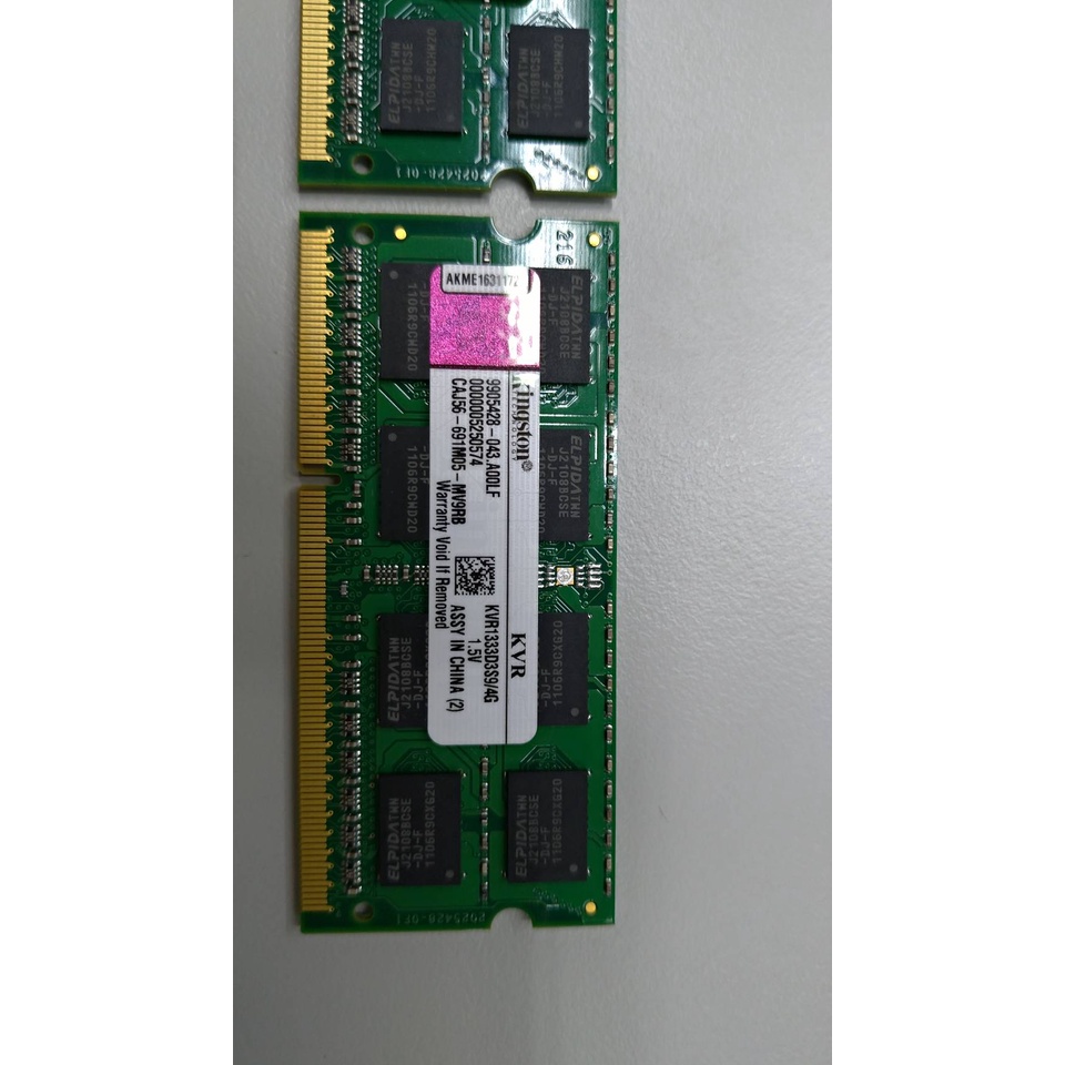 金士頓 筆電記憶體 KVR1333D3S9 4G DDR3 10600 1333  (4GBx2支=8GB) 二手