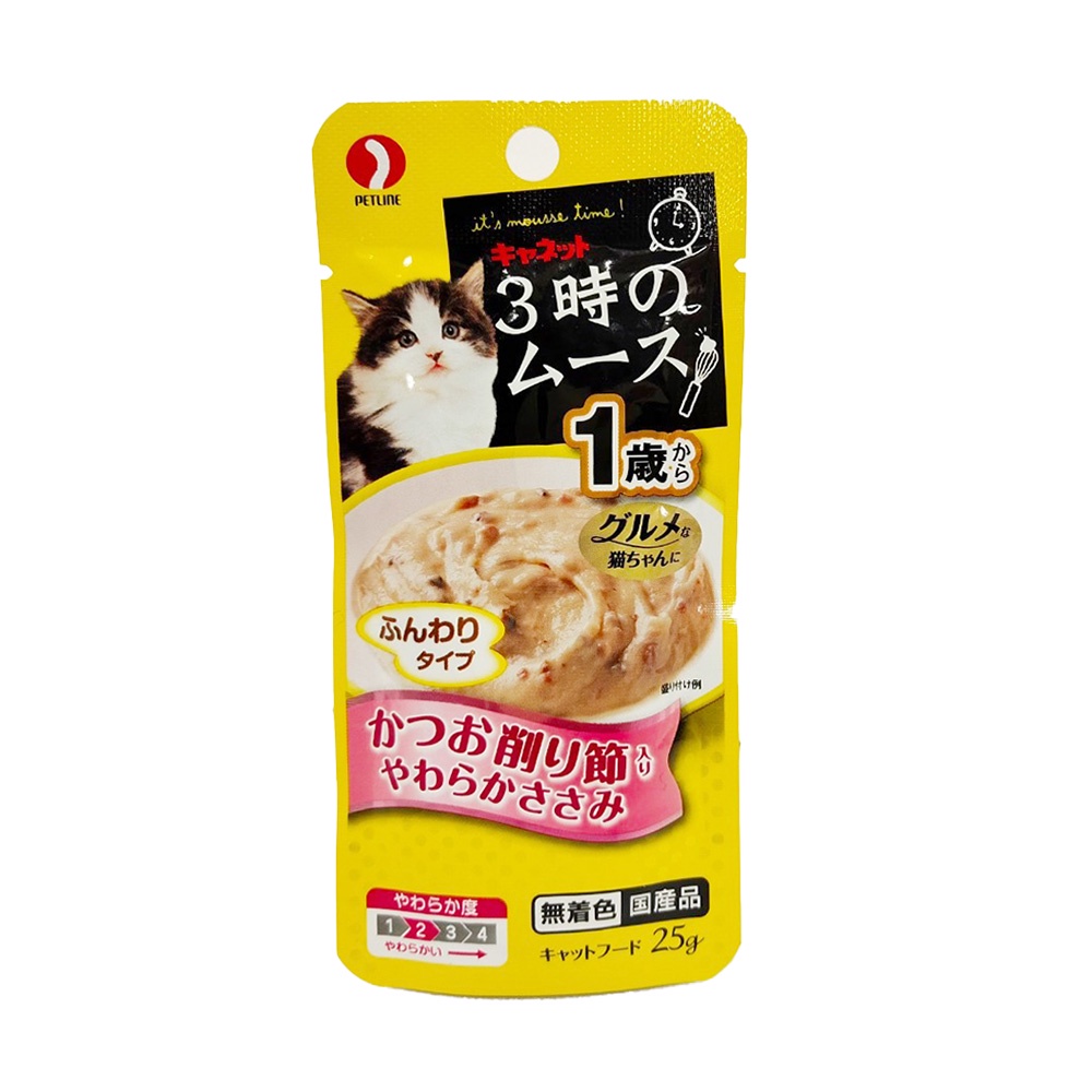 PETLINE 三時貓慕斯餐包 1歲以上 雞肉+鰹魚 25g/包【Donki日本唐吉訶德】SM-1