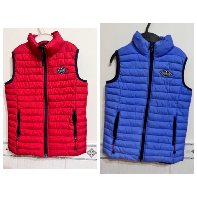 英國專櫃品牌joules紅和藍色各ㄧ件尺寸122-128公分，近全新實穿羽絨舖棉輕量背心外套
